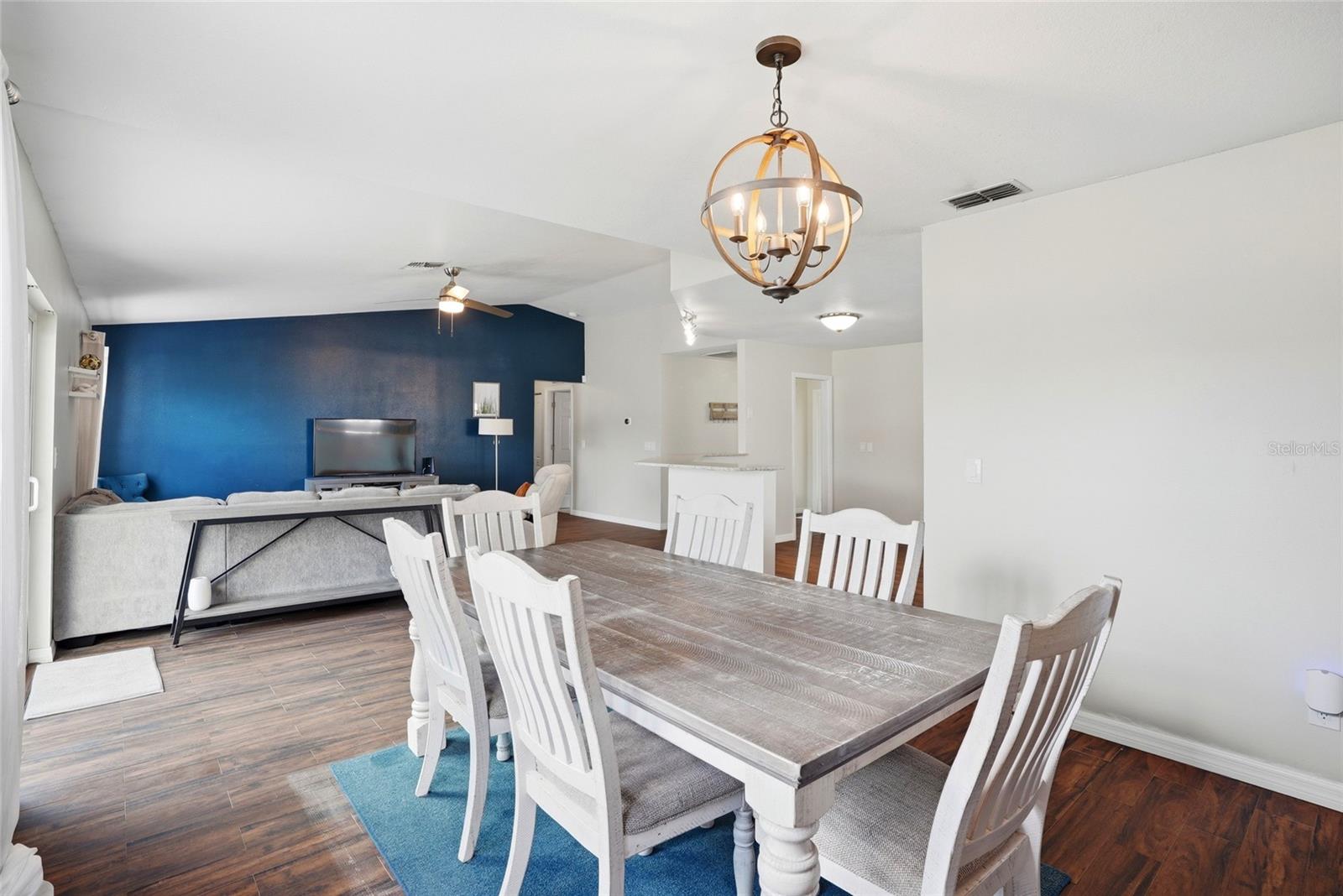 The open floorplan is great for entertaining or keeping an eye on the kids or pets from the main rooms