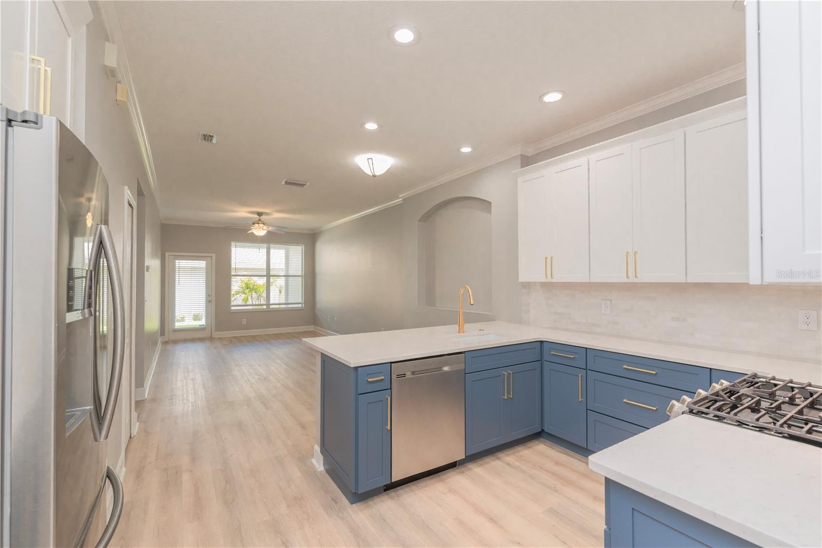 Kitchen with stainless steel appliances.