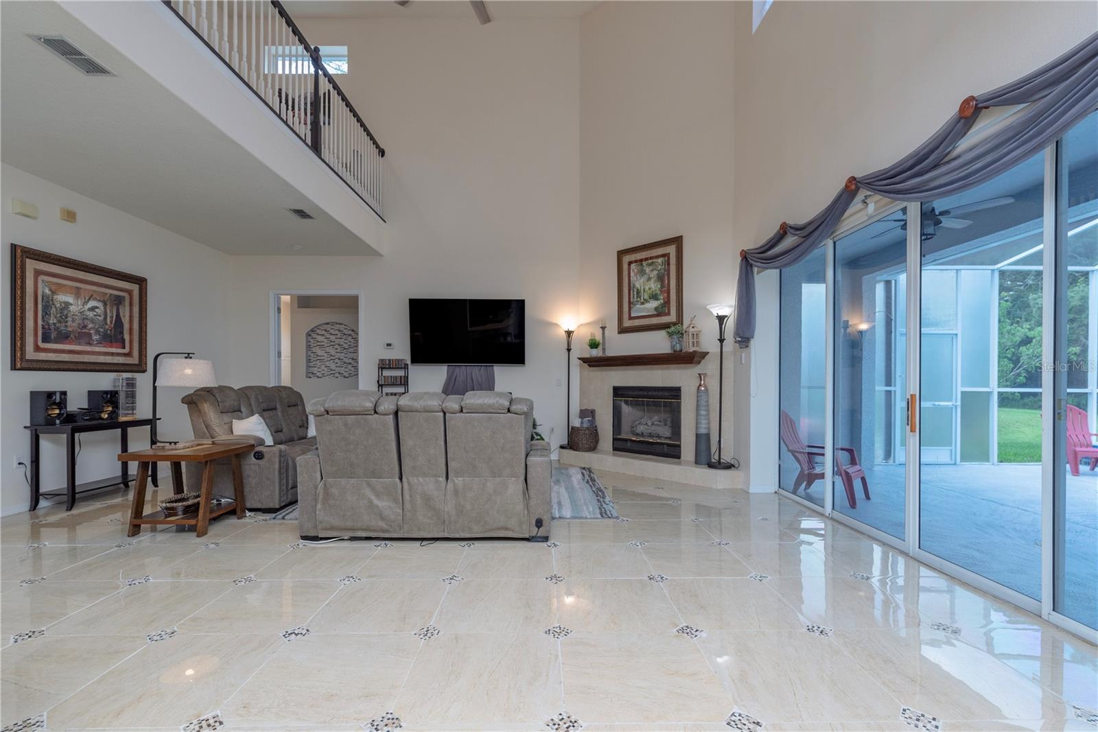 Living room with high ceilings
