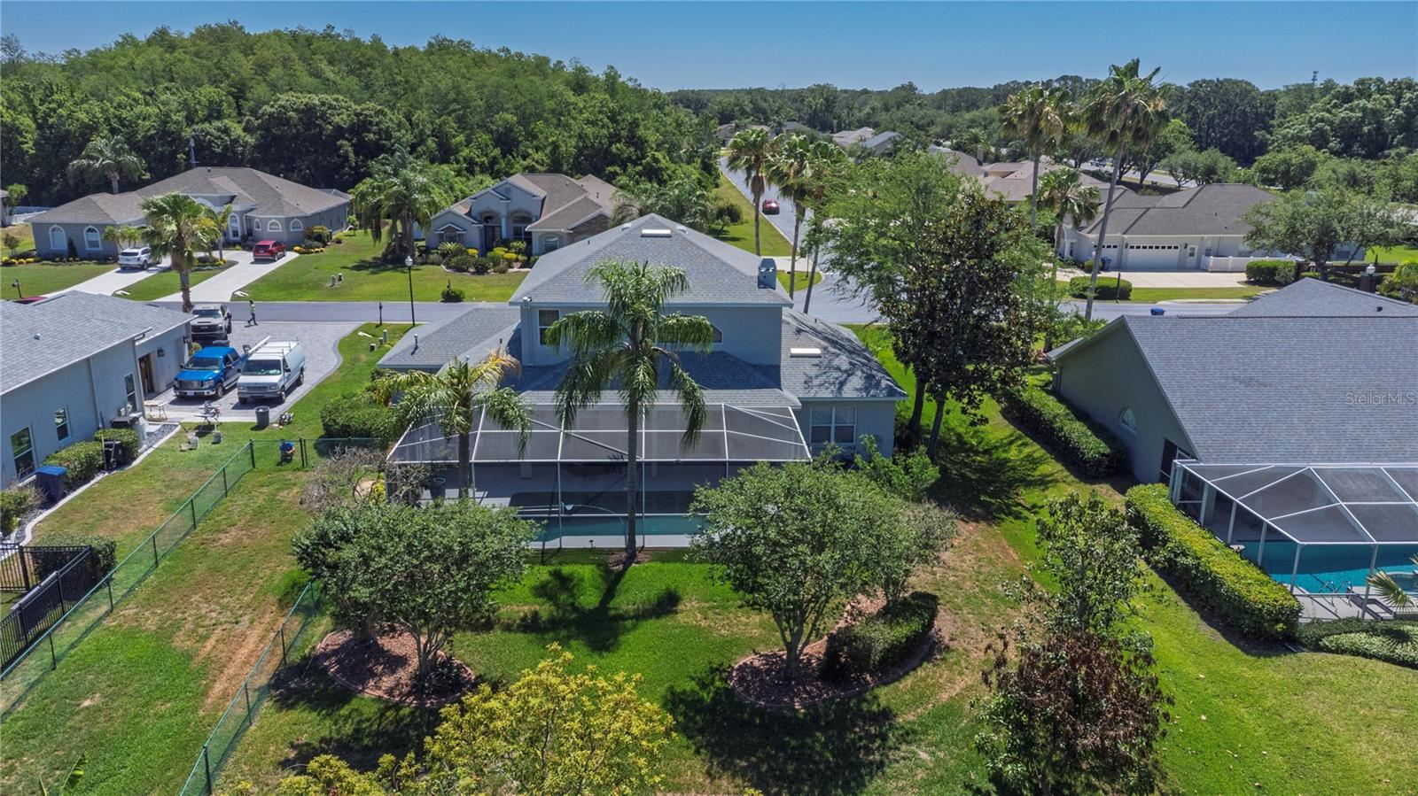 Aerial view of the back yard.