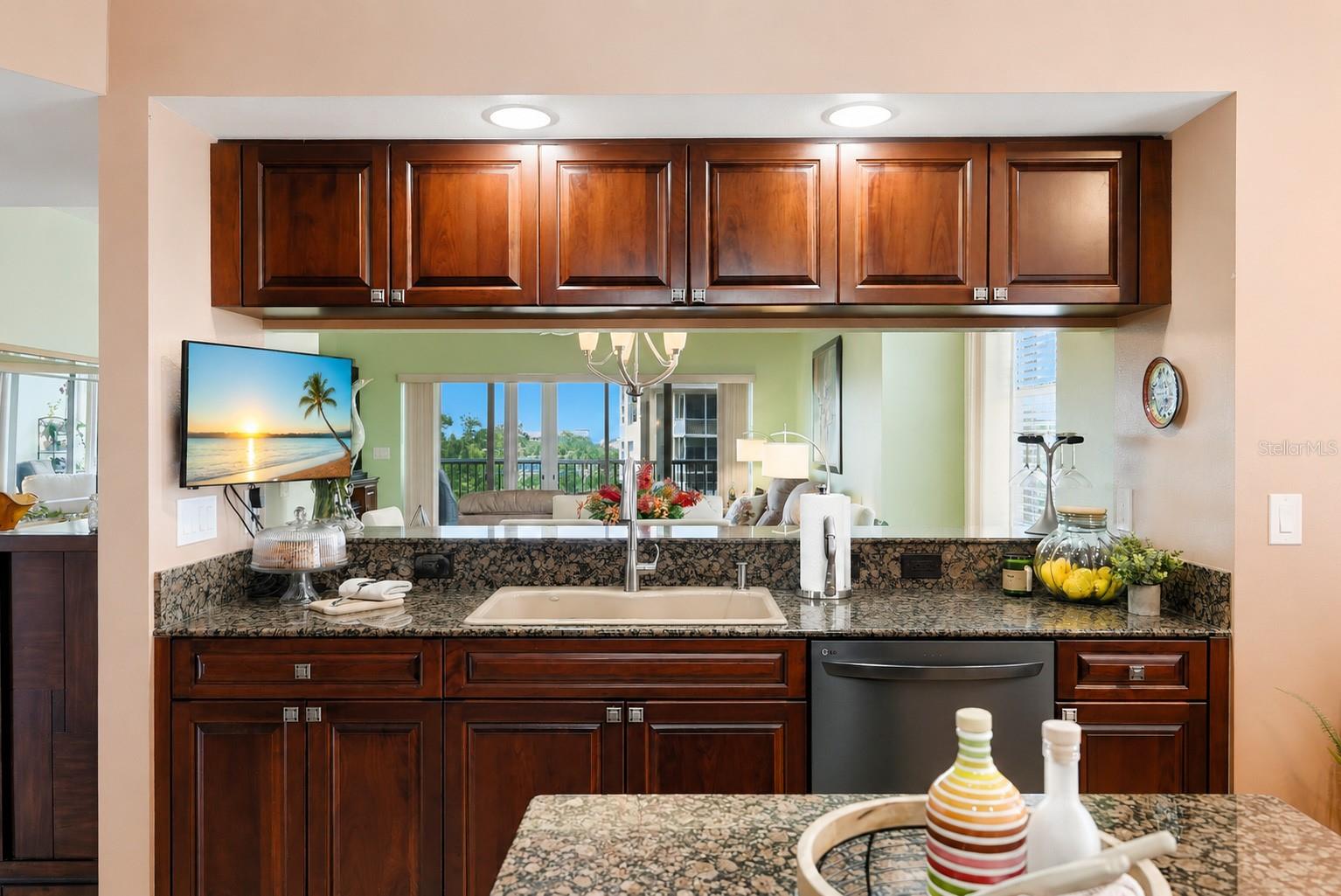 Opens to the dining and living room