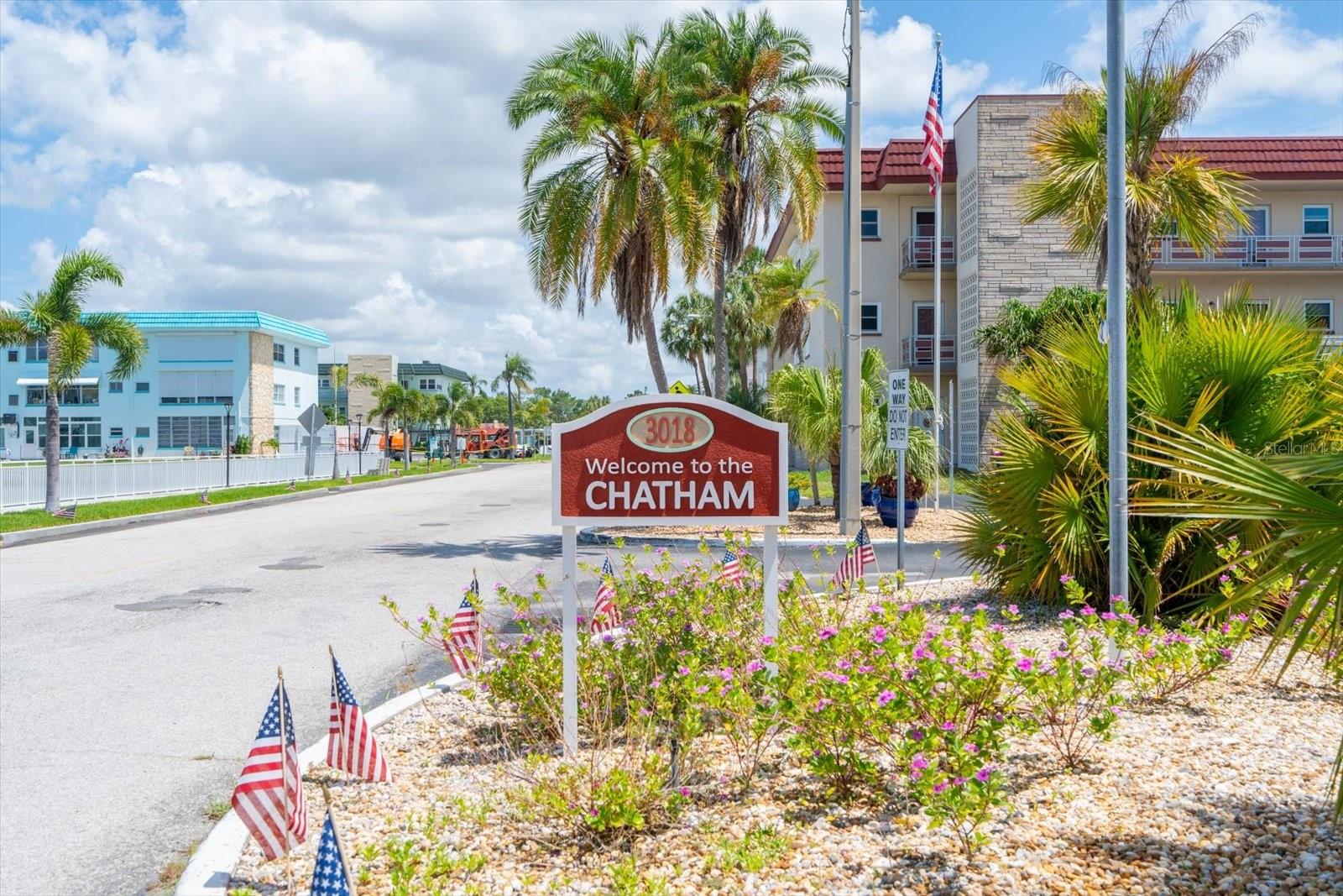 The Chathem building is directly across from the marina.