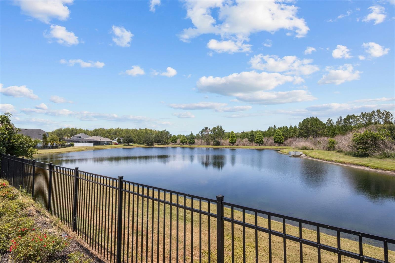Premium pond-view setting enhances the home’s indoor-outdoor feel.