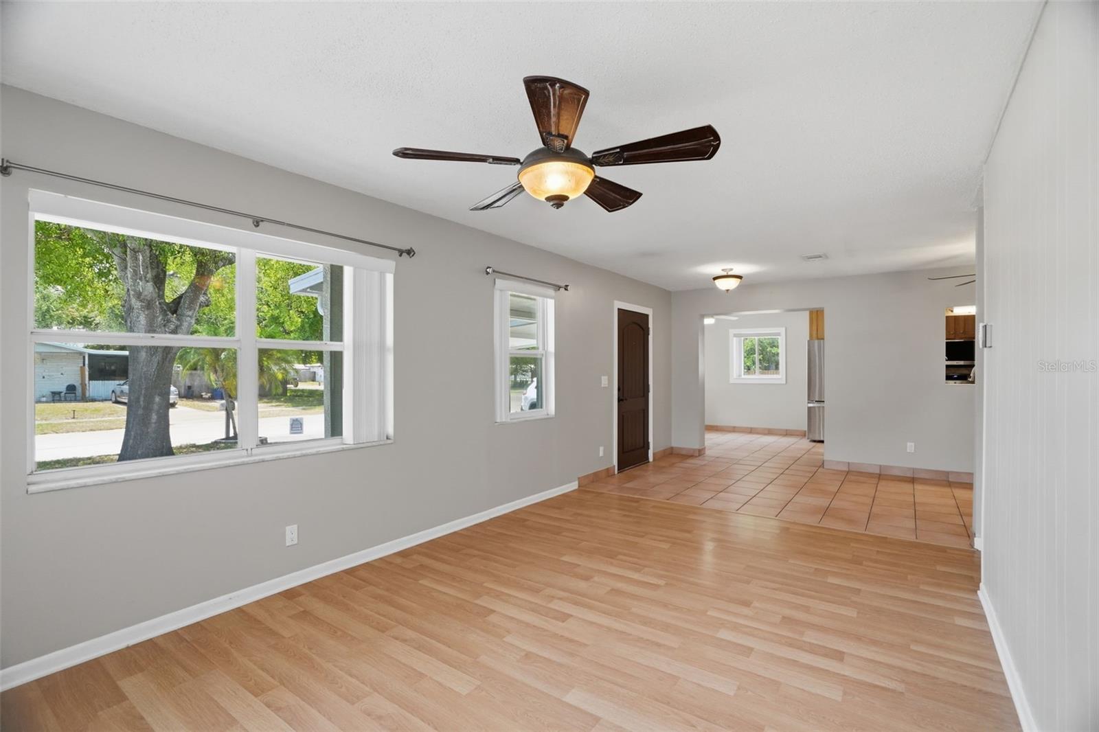 Living room, entry and kitchen