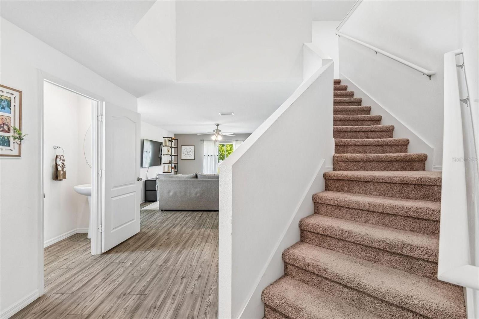 Staircase overlooking the downstairs