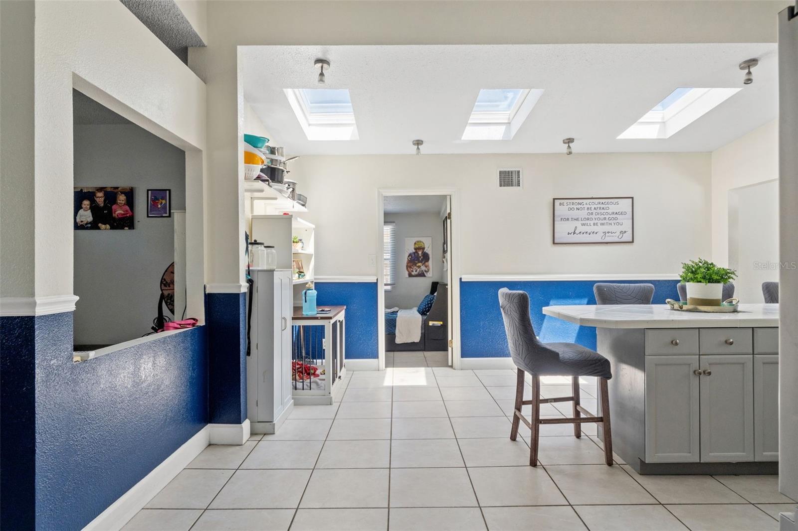 Skylights over kitchen bar