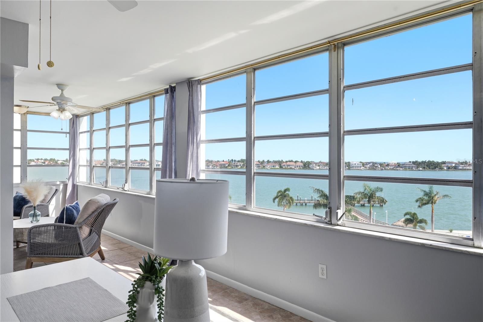 view from the bonus room off the master bedroom with sweeping water views