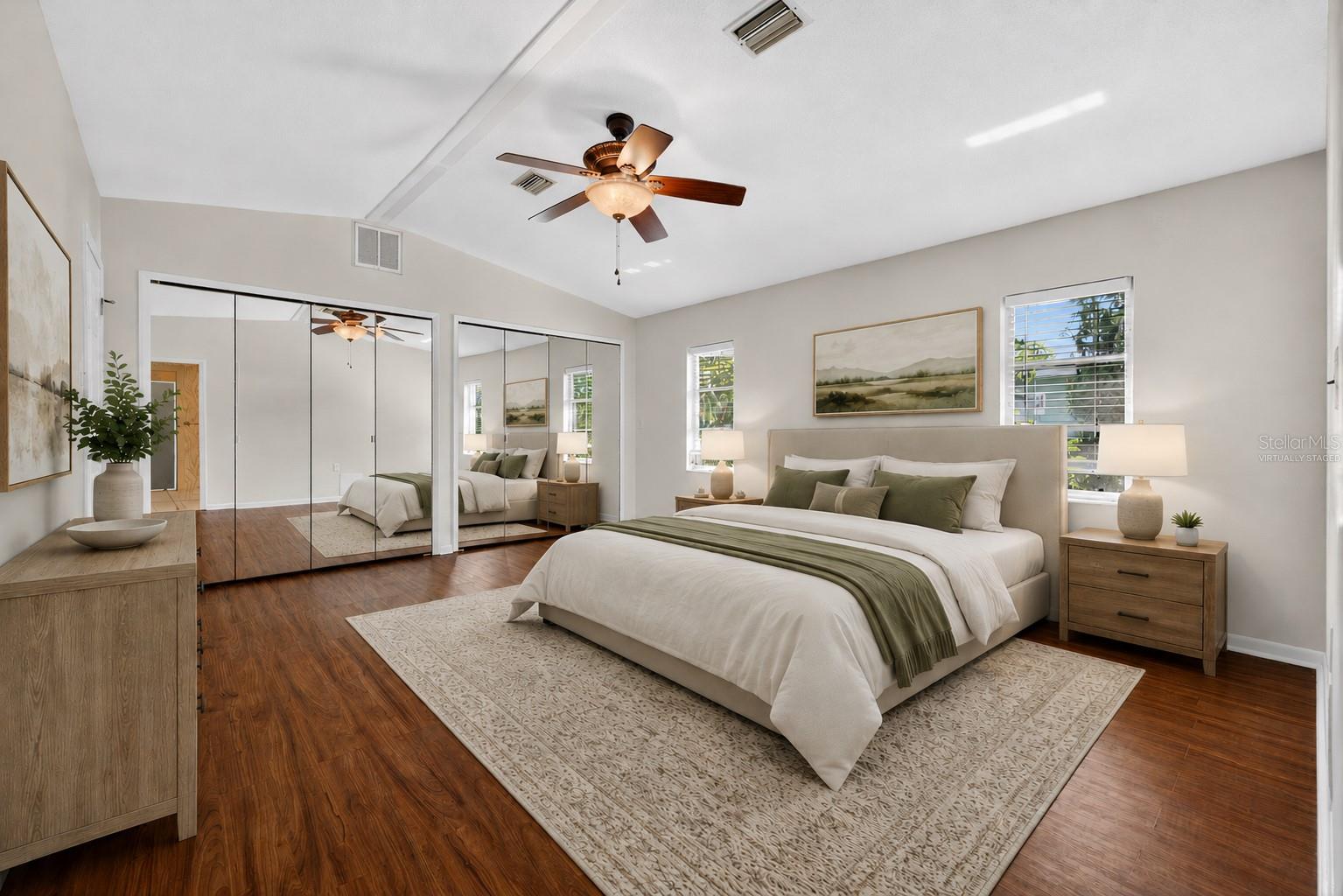 Virtually staged primary bedroom