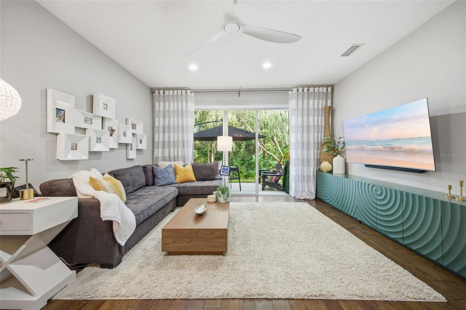 Spacious living area with a private backyard
