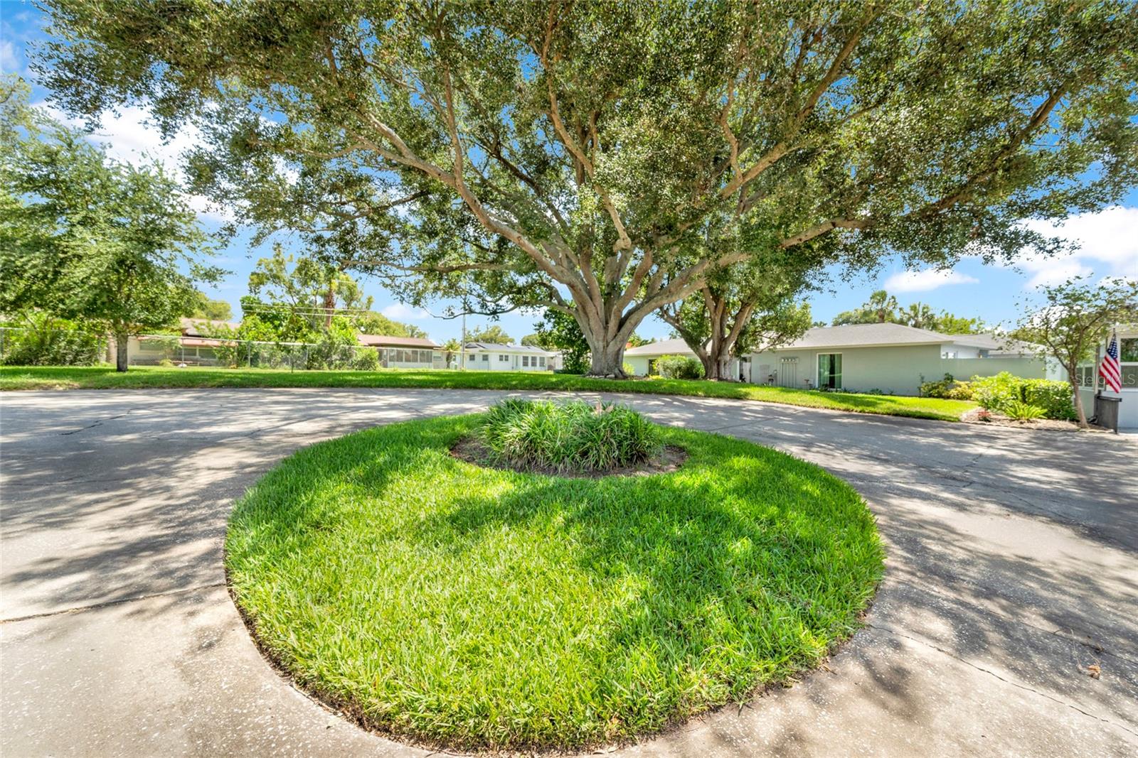 CIRCULAR DRIVEWAY WITH GREEN SPACE