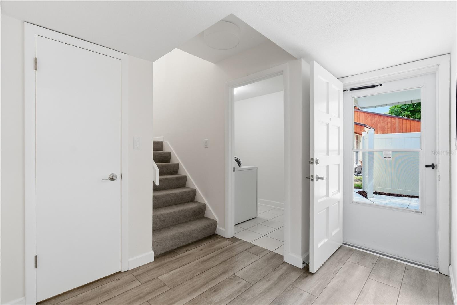 stairs with addt'l storage on left