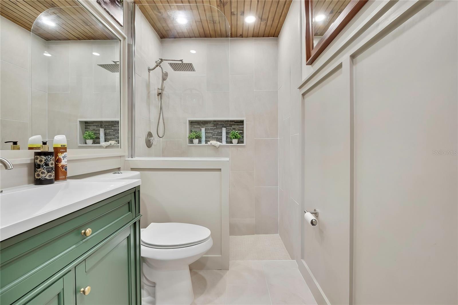3rd full bathroom, ck. out the OAK wood ceiling