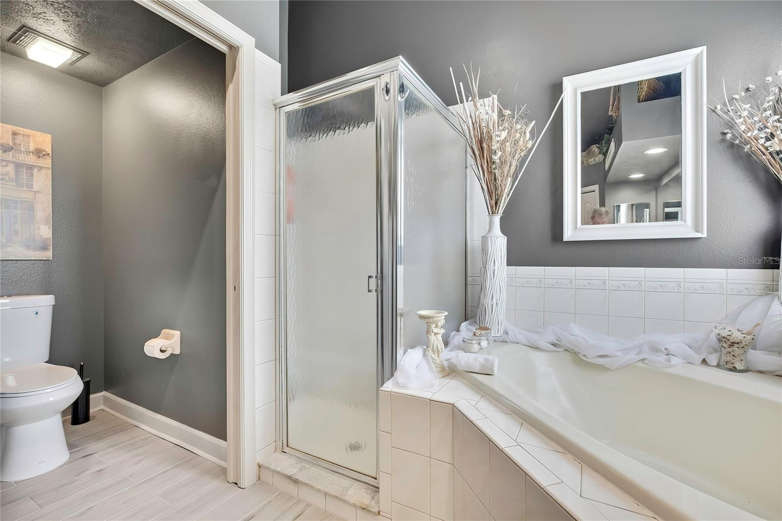 walk in shower, private toilet closet