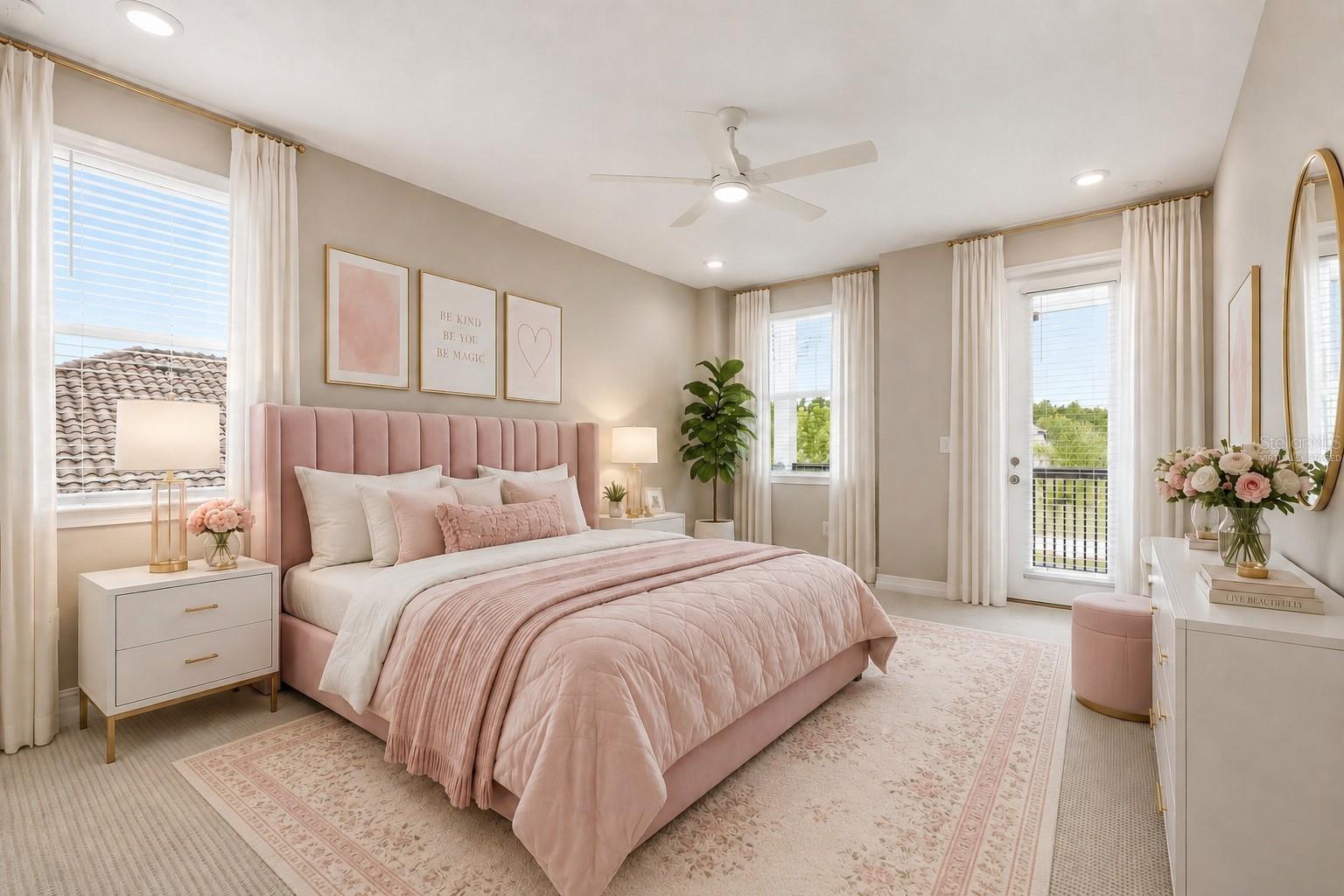 Second Floor - Bedroom w/Balcony Virtually Staged