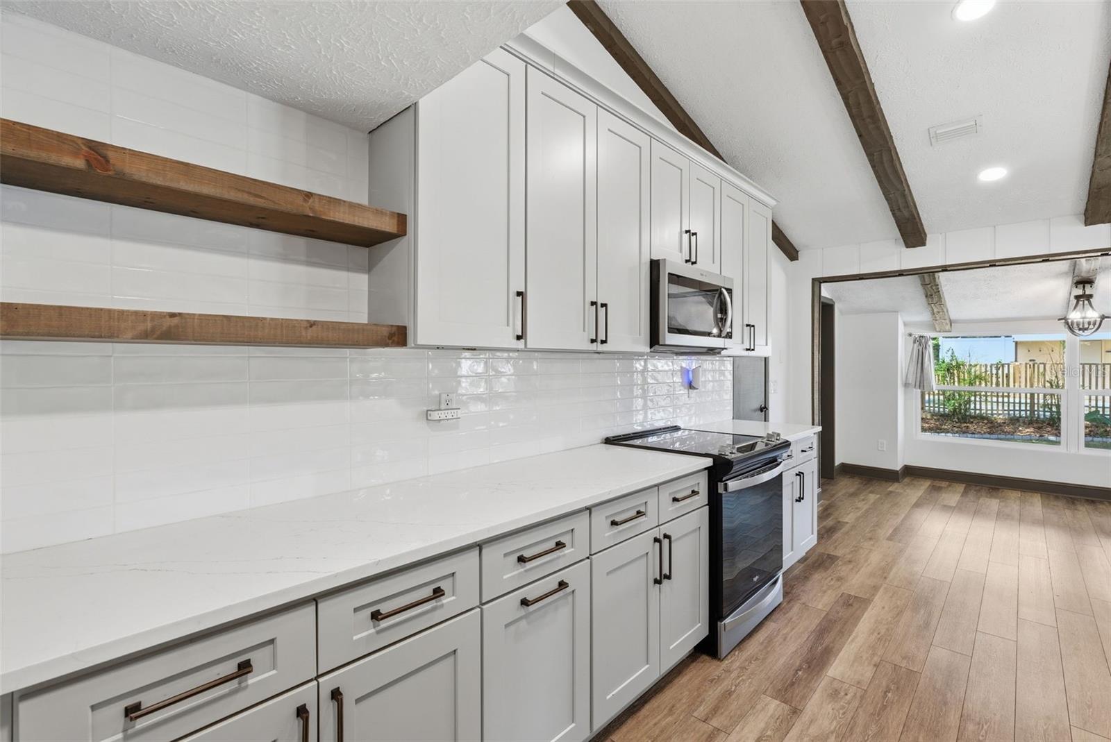 Cabinets with Crown Molding, Open Display Shelving