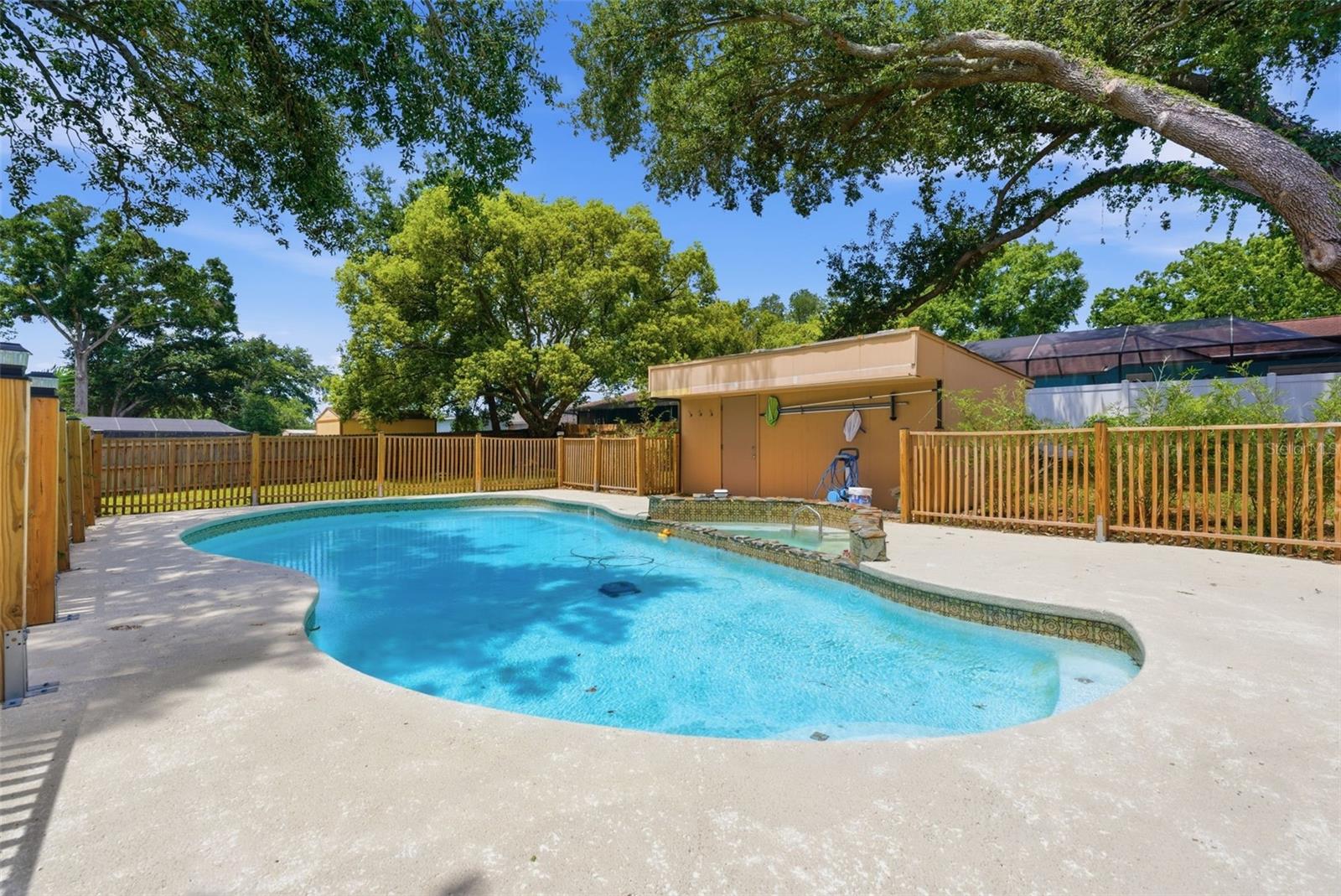 Free form pool with spa