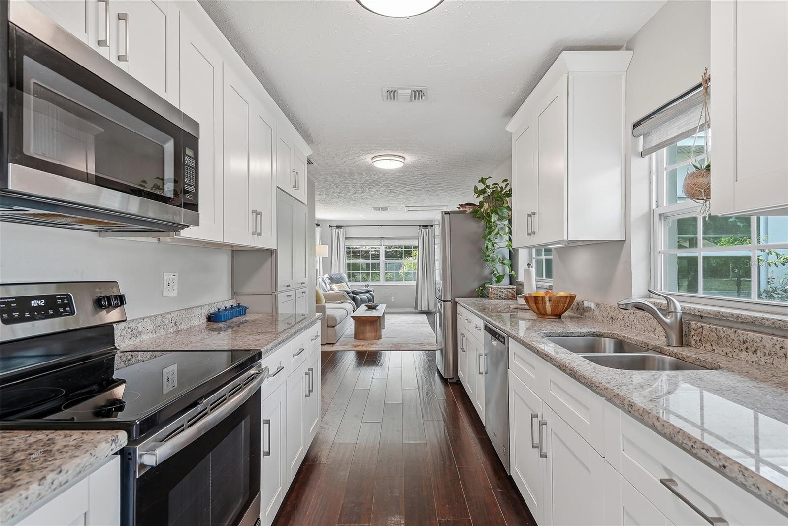Stainless steel kitchen appliances.