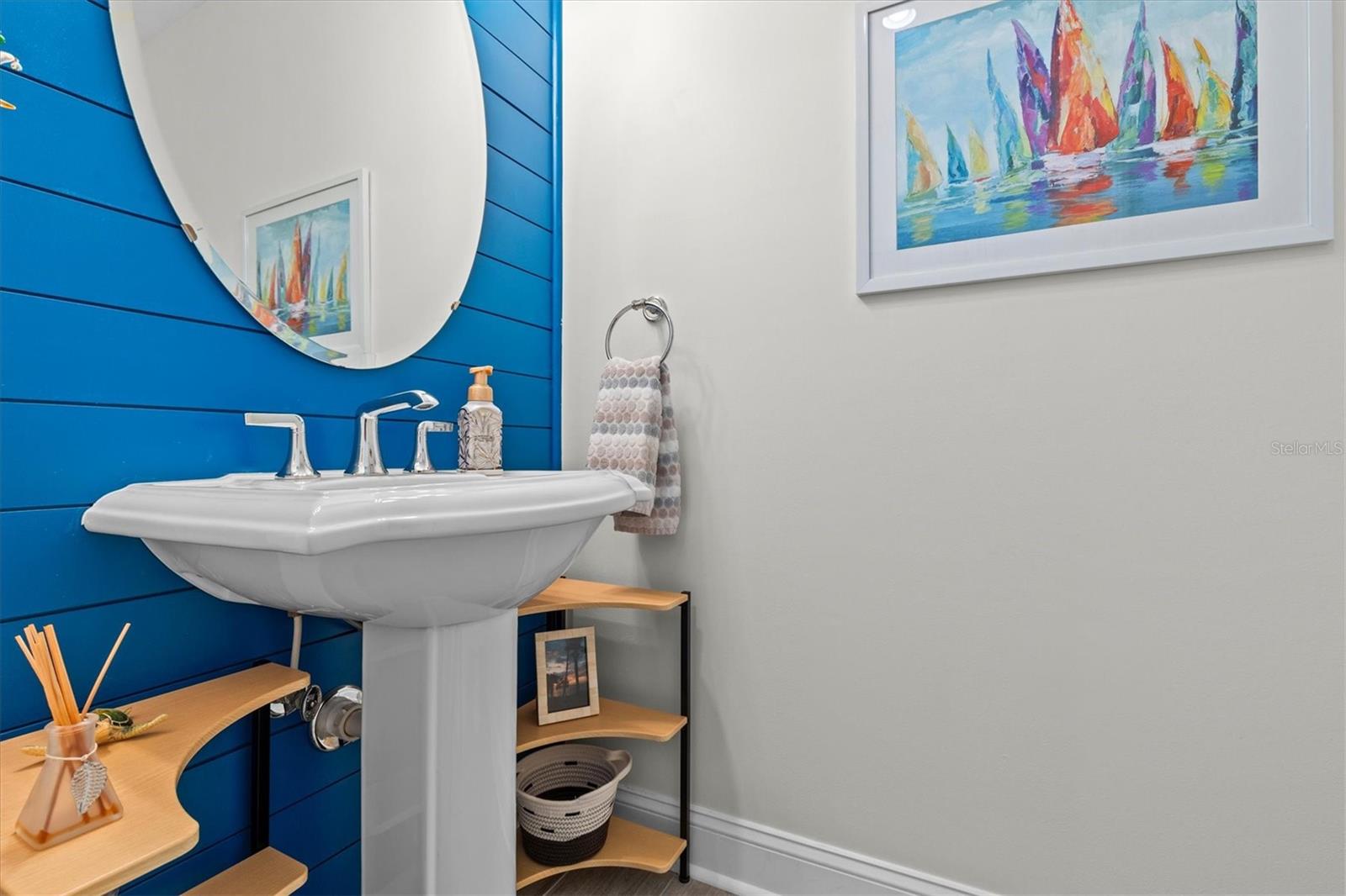 Coastal inspired half bath.