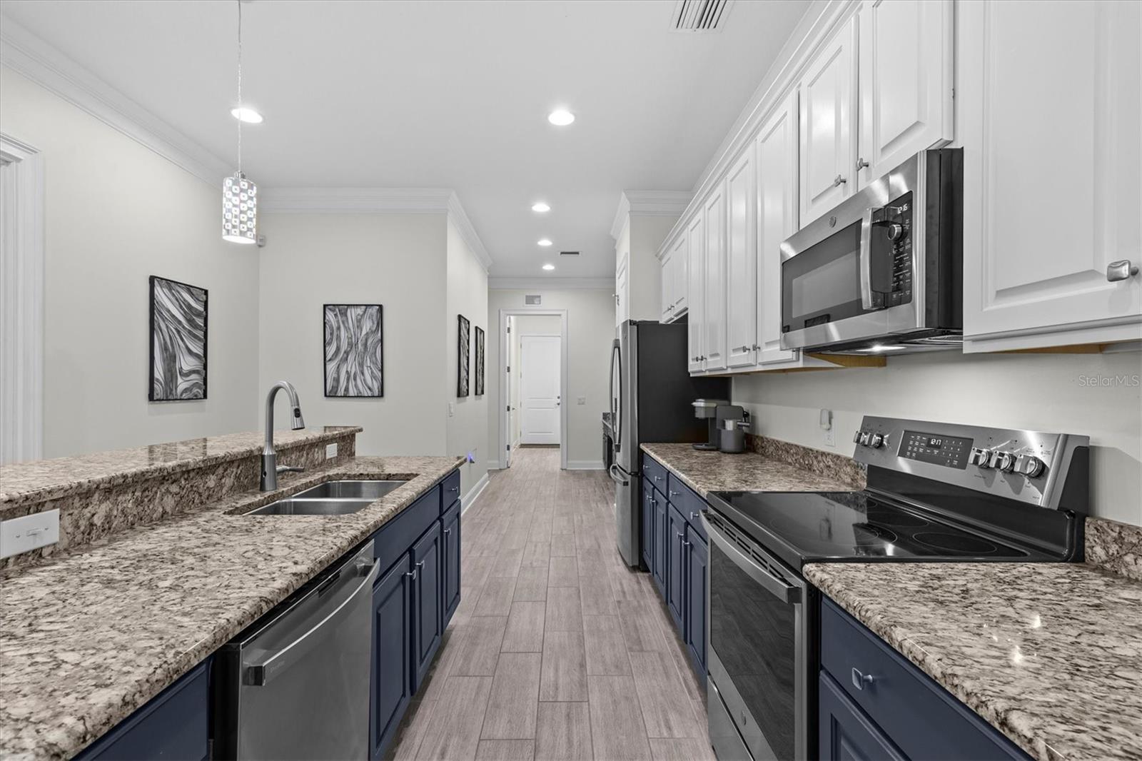 Newer GE stainless steel appliances.