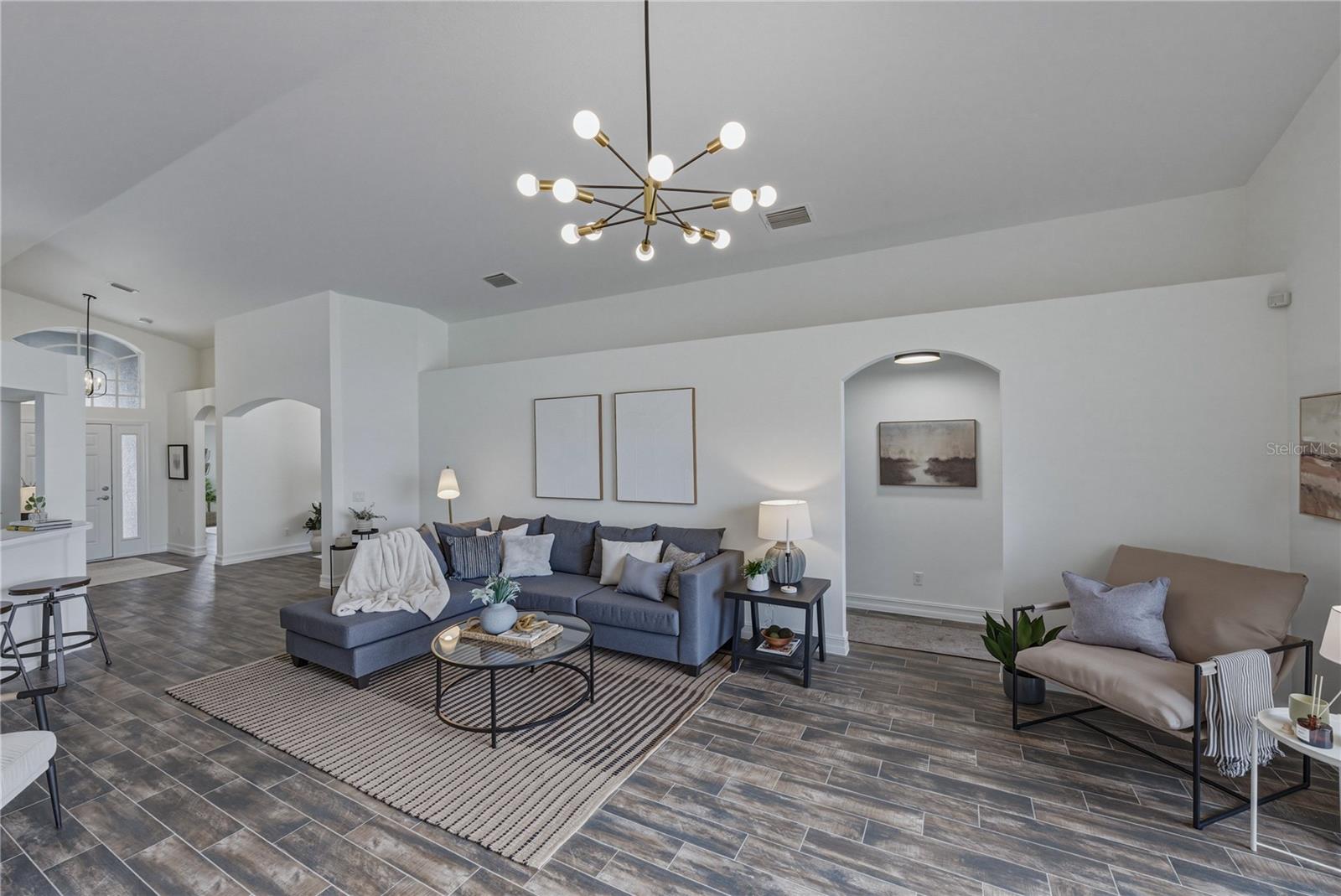 Family Room has versatile layout for multiple furniture layouts