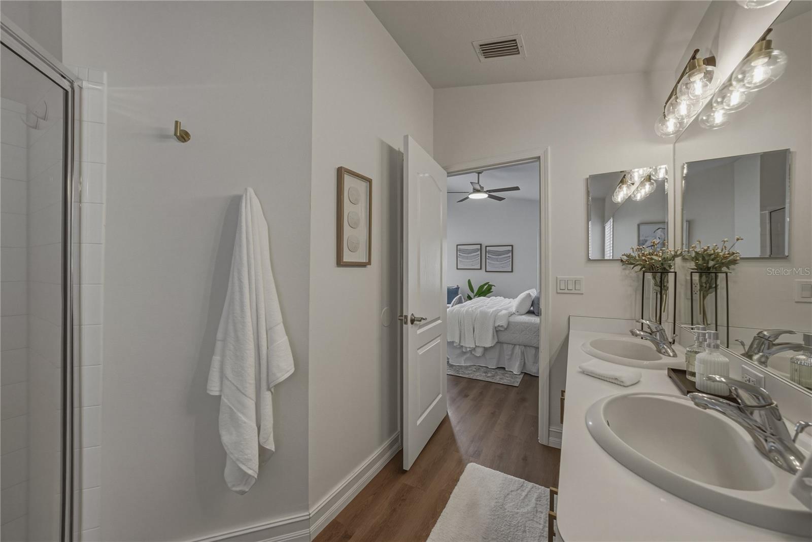 Primary Bath with Linen Closet behind the door