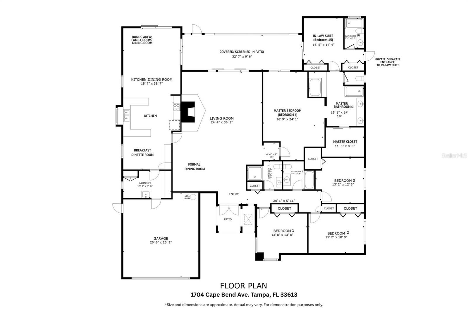FLOOR PLAN. *Size and dimensions are approximate. Actual may vary For demonstration purposes only.