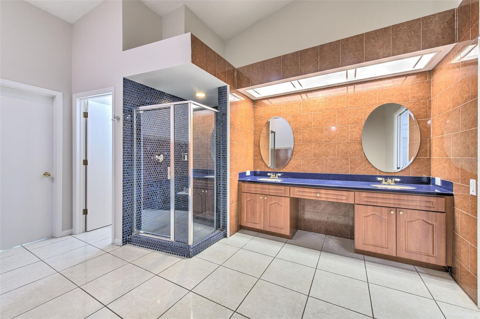 Master Bathroom. HUGE Shower, Sunk-in Garden Tub, Dual Sink Vanities, Makeup Vanity, private commode. (Bathroom #1)