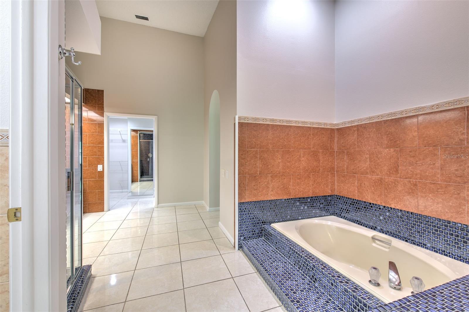 Master Bathroom. HUGE Shower, Sunk-in Garden Tub, Dual Sink Vanities, Makeup Vanity, private commode. (Bathroom #1)
