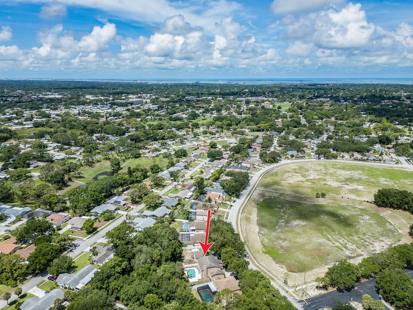 Aerial shot of Lot location in front of Conservation Area