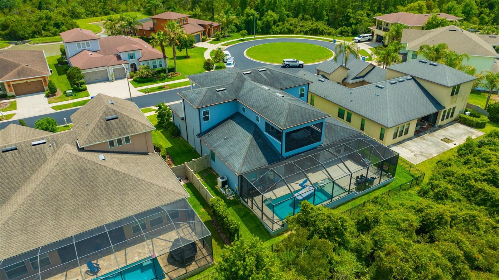Ariel view of home, conservation lot, located in culdesac