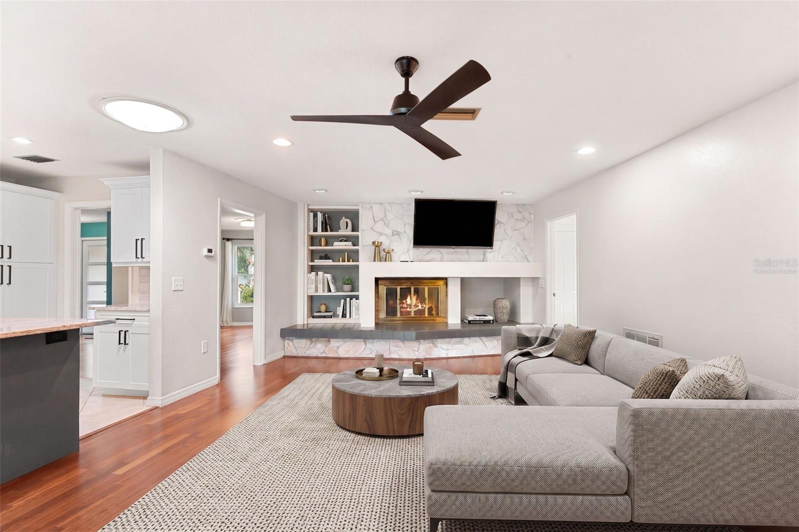 Virtually staged family room/great room