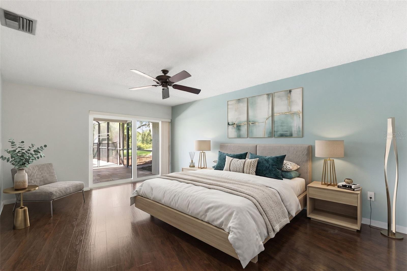 Virtually staged primary bedroom