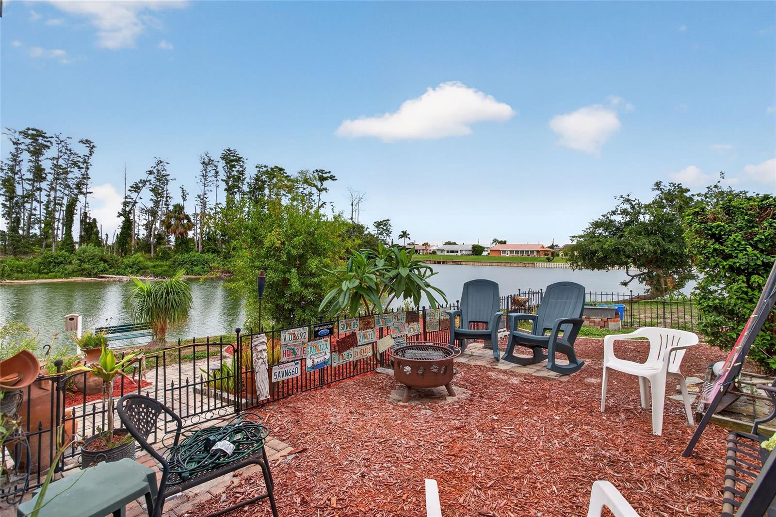 open court yard with fire pit and swing