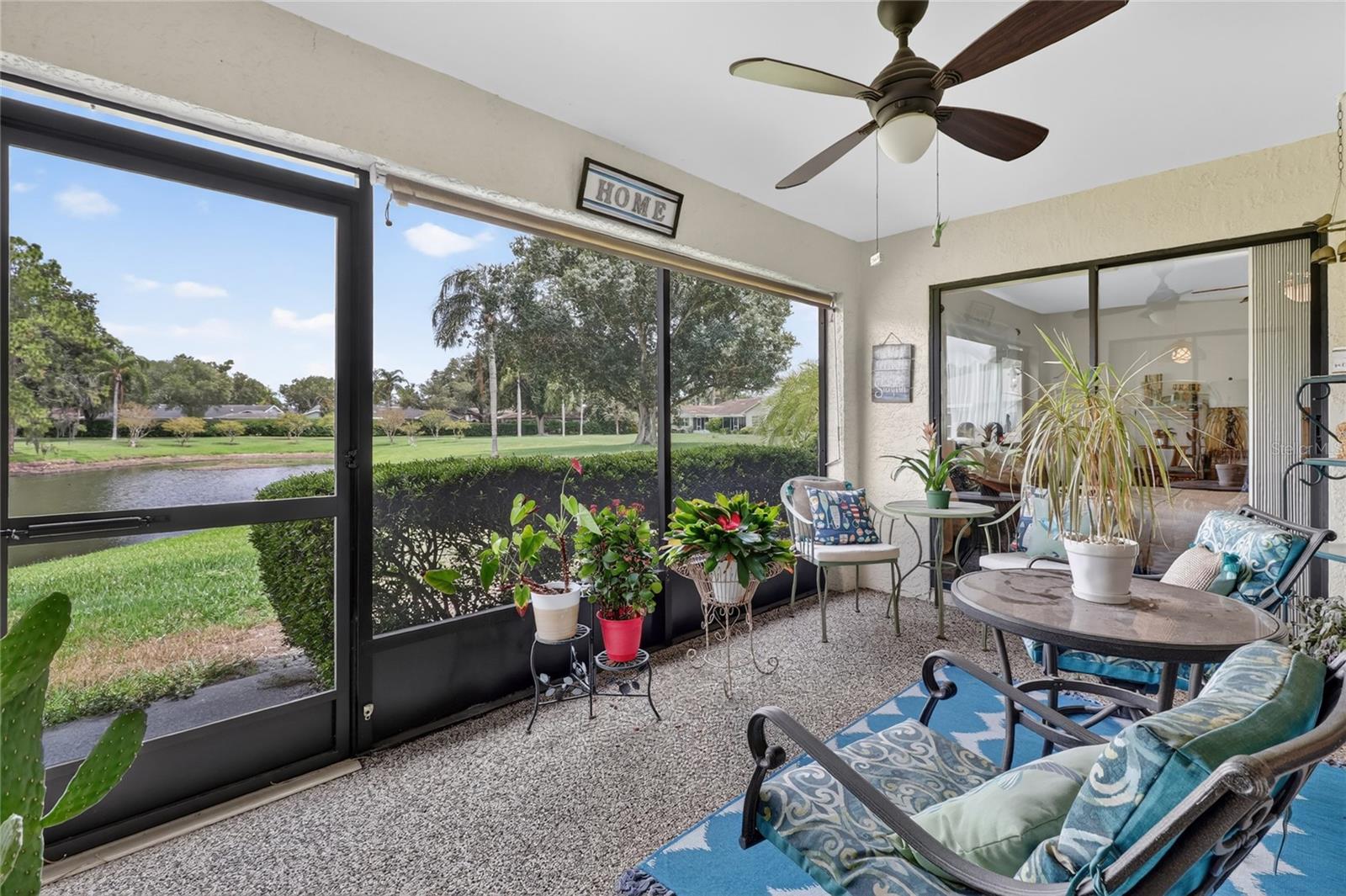 Screened lanai with pond view