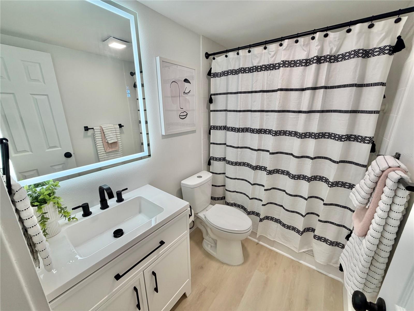 Newly Renovated Bathroom with Step in Shower.