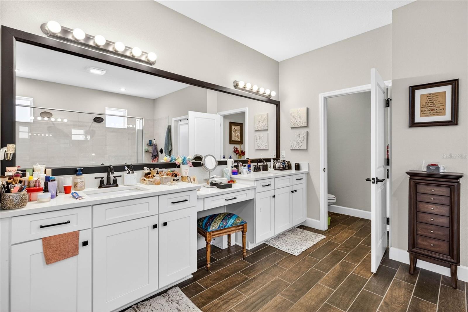 Gorgeous primary bath with two vanities