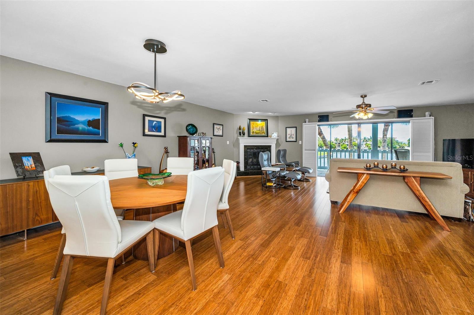 Dining / living room combo with bamboo flooring through-out