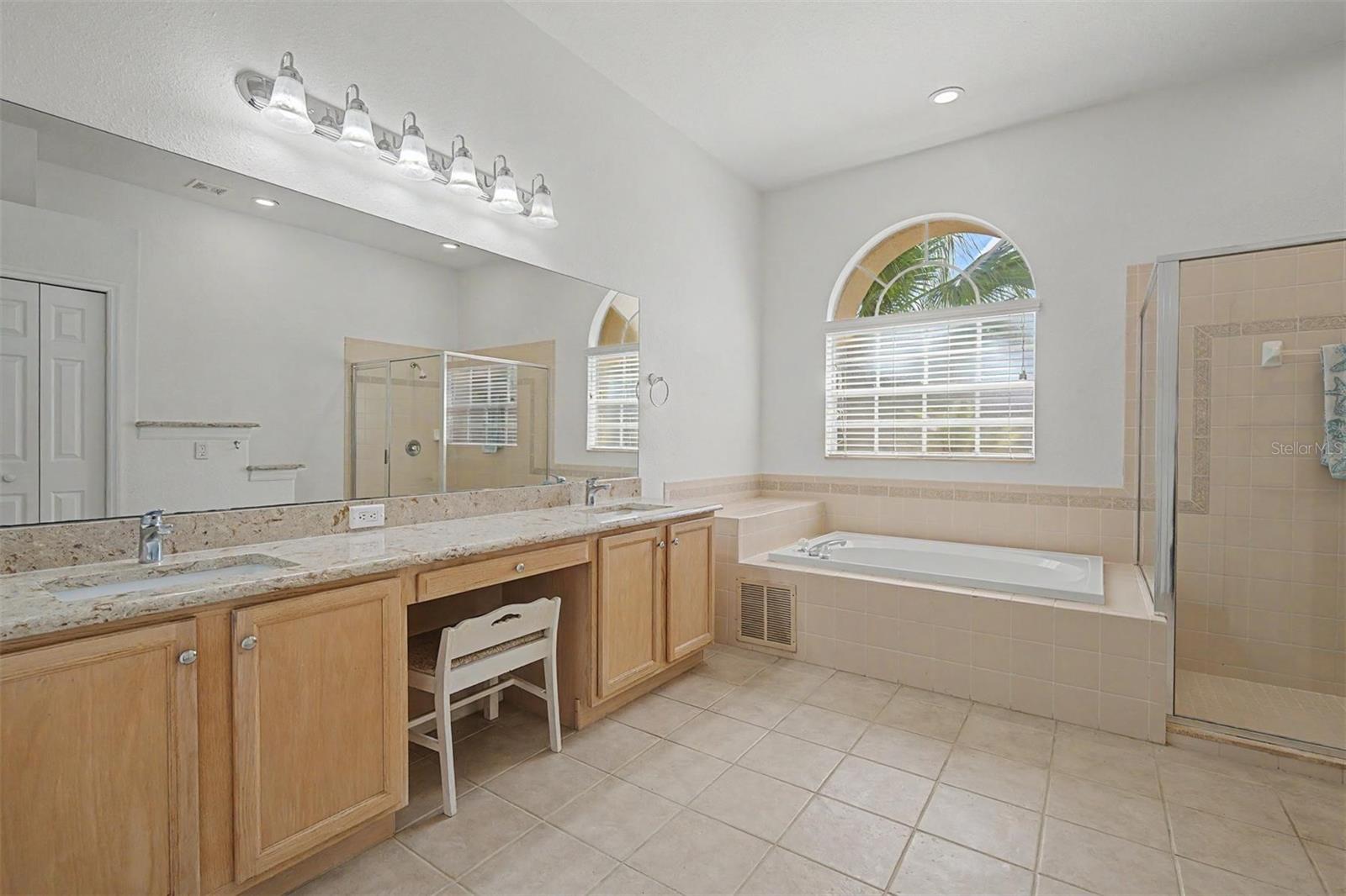 Large master bathroom with separate shower and tub