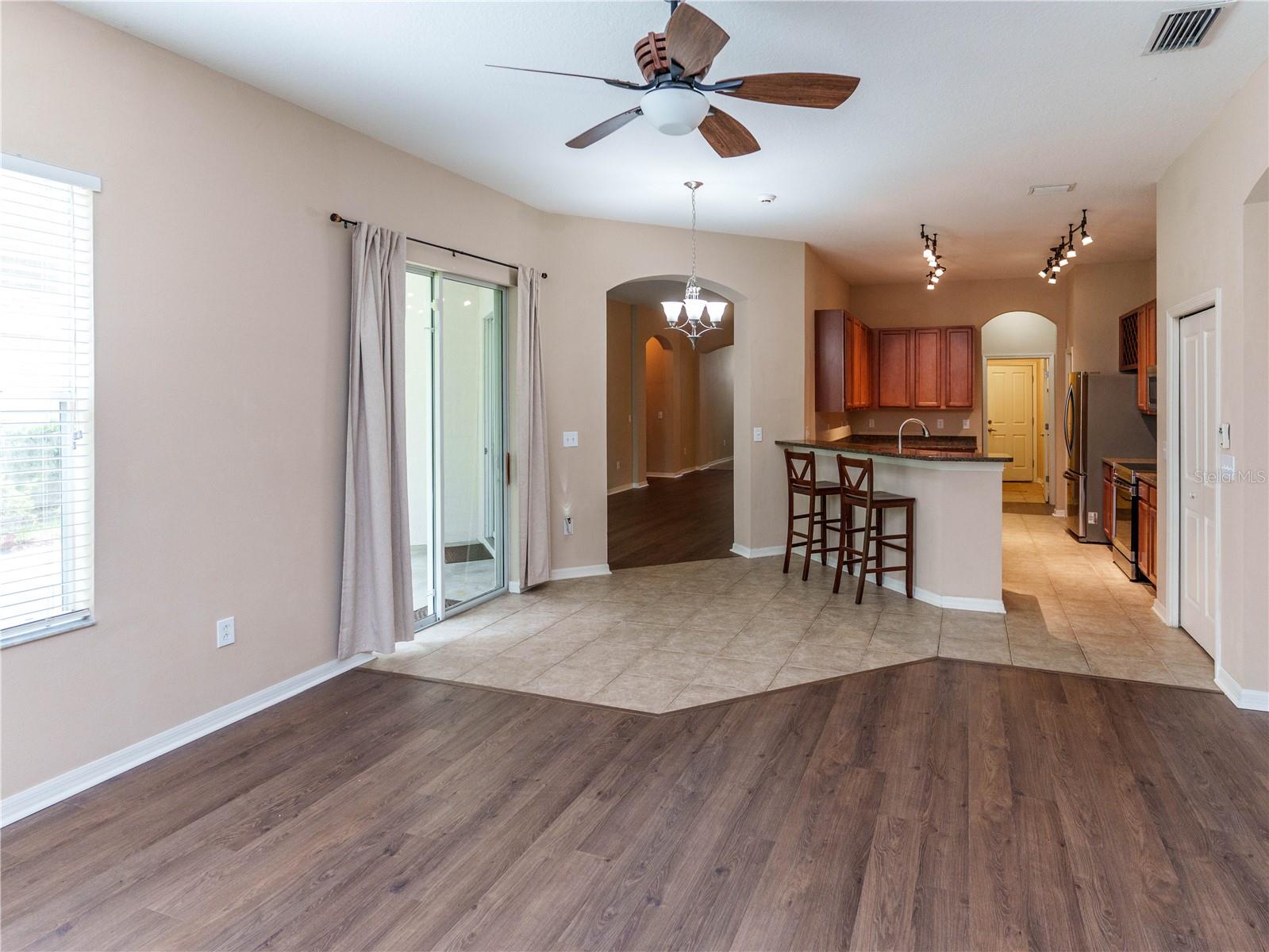 View from Family Room into Kitchen