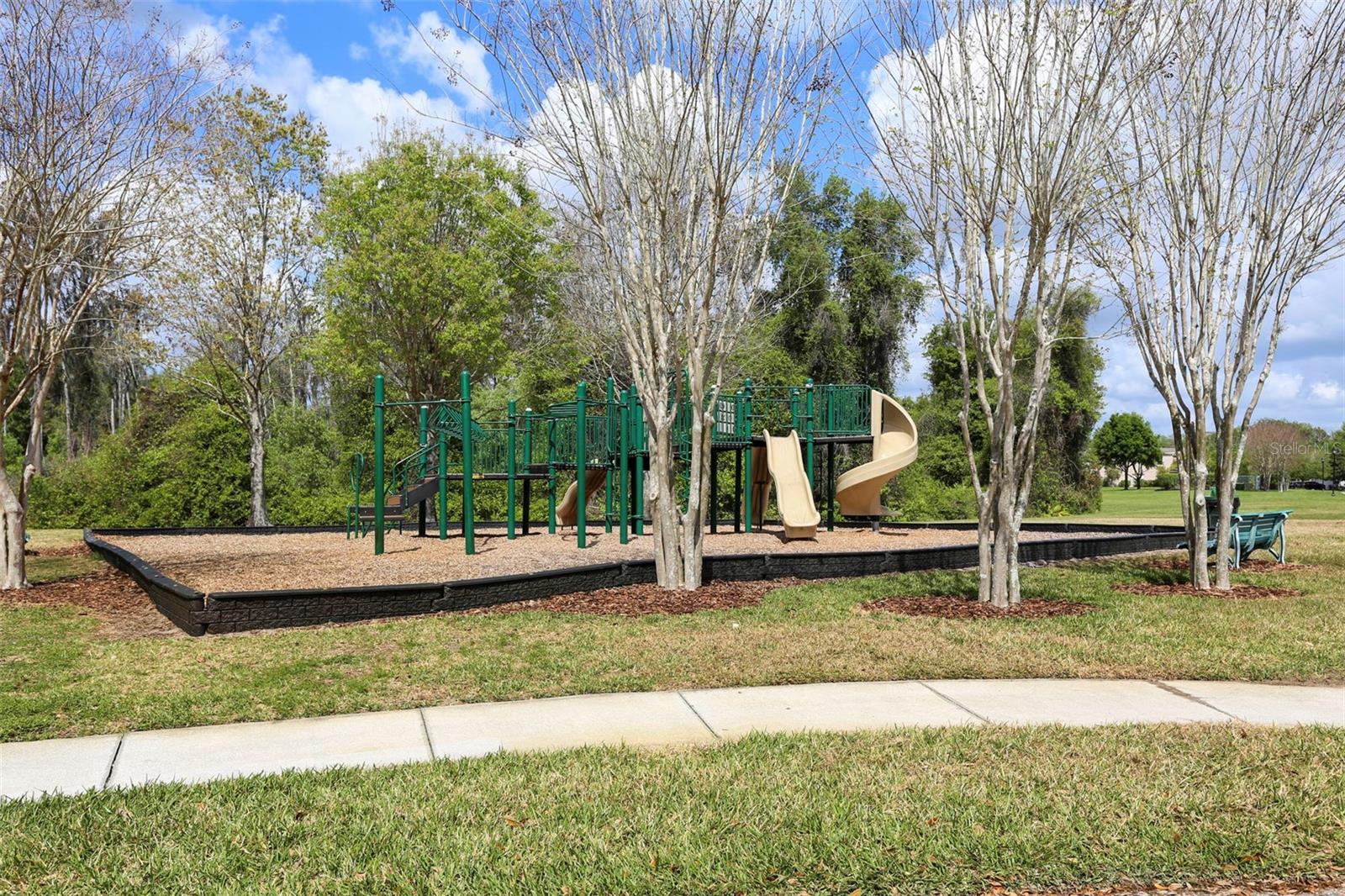 Park area bench off to the side to sit and read a book