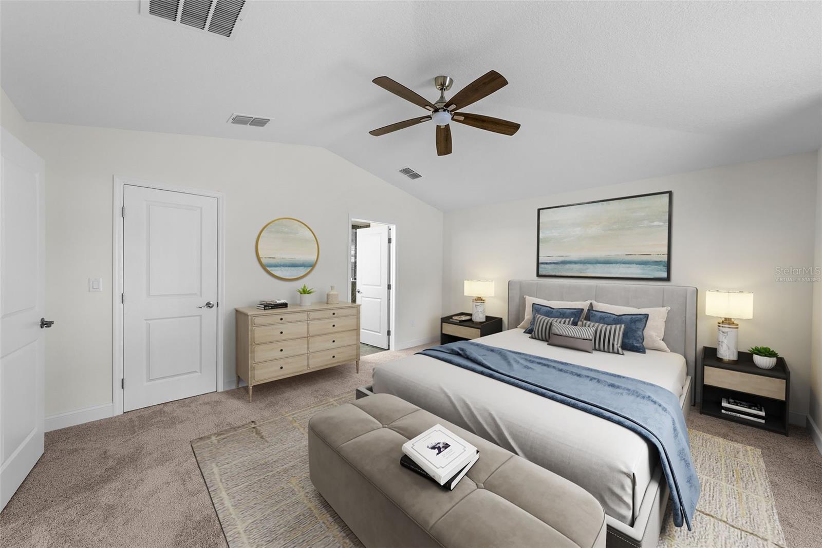 Virtually Staged - Primary Bedroom, Vaulted Ceiling