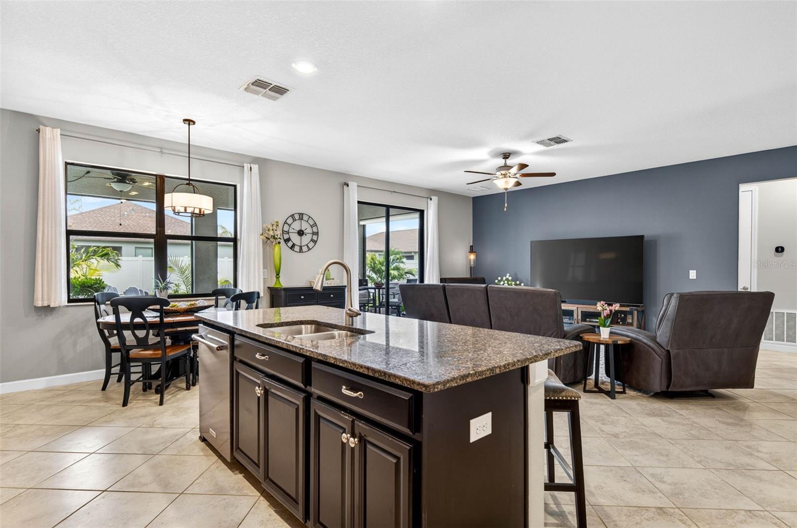 Kitchen, dining and living area combine for the perfect entertaining space