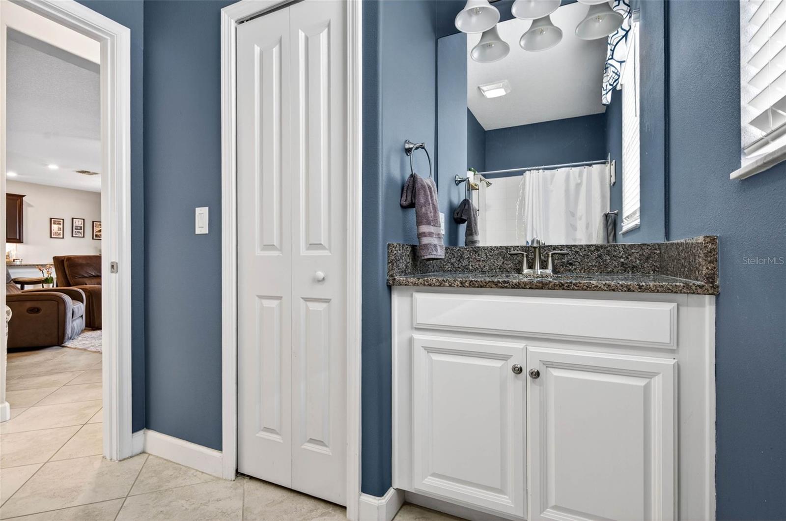 Downstairs bathroom vanity and linen closet