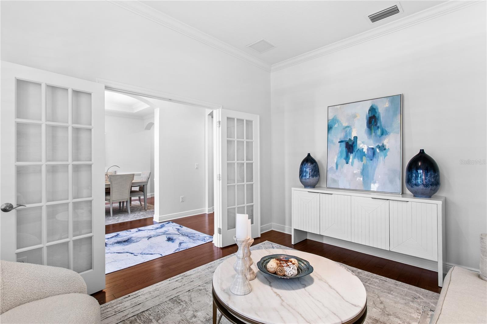 A wonderful space that can serve as a private home office, playroom, study, or quiet retreat.