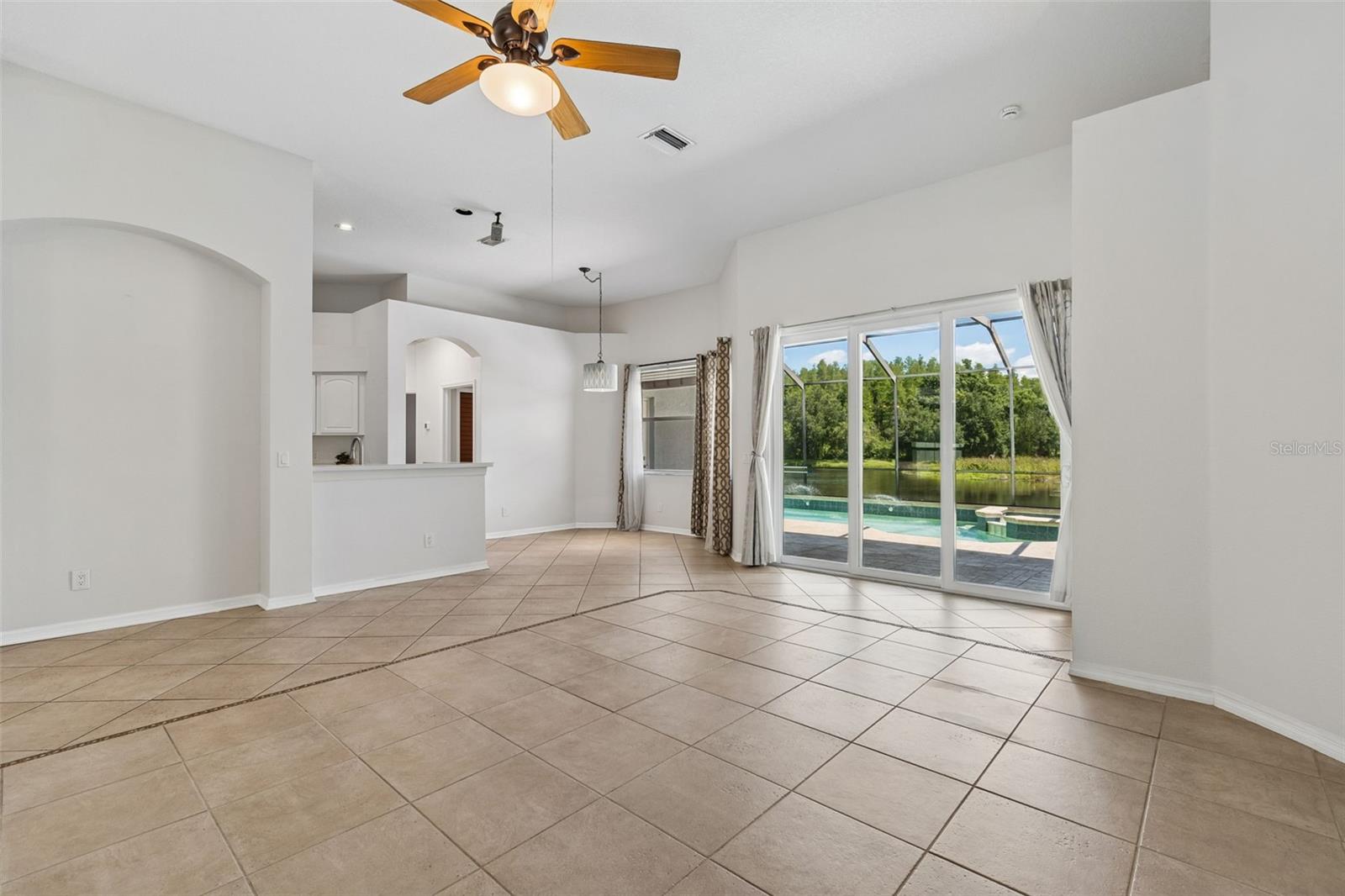 Living room looking out into pool yard