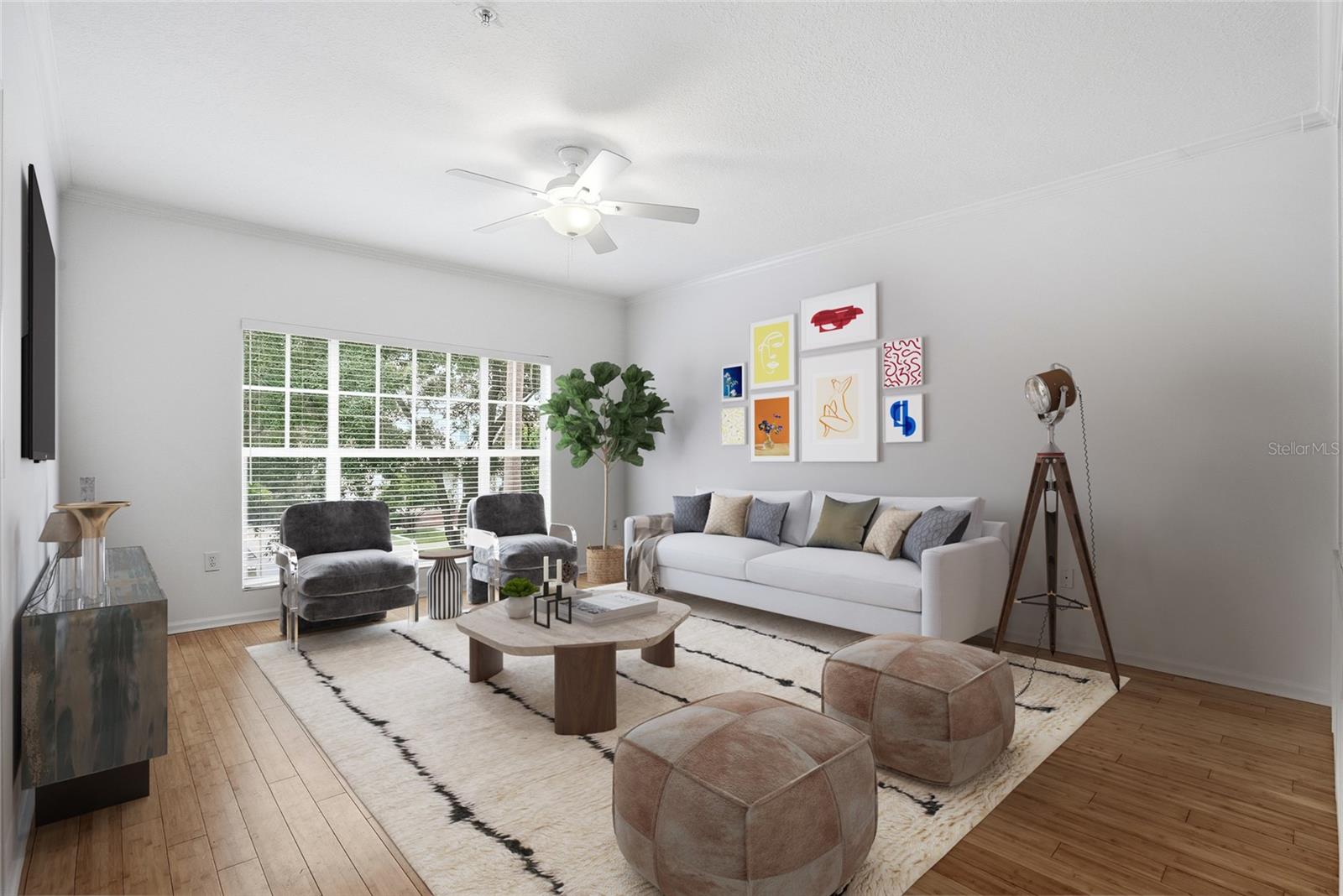 Living Space on the 2nd floor. Enjoy the open floor plan thats open to the Kitchen, Balcony to enjoy the fresh air. The 2nd floor also leads you to the open terrace to the pool
