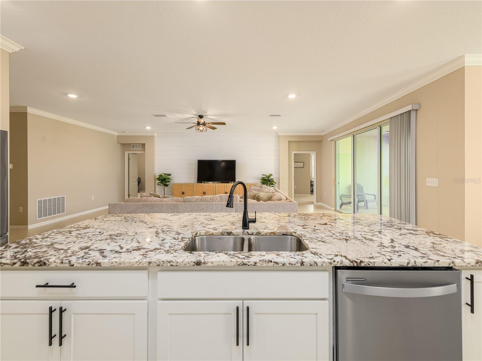 Kitchen overlooks the great room