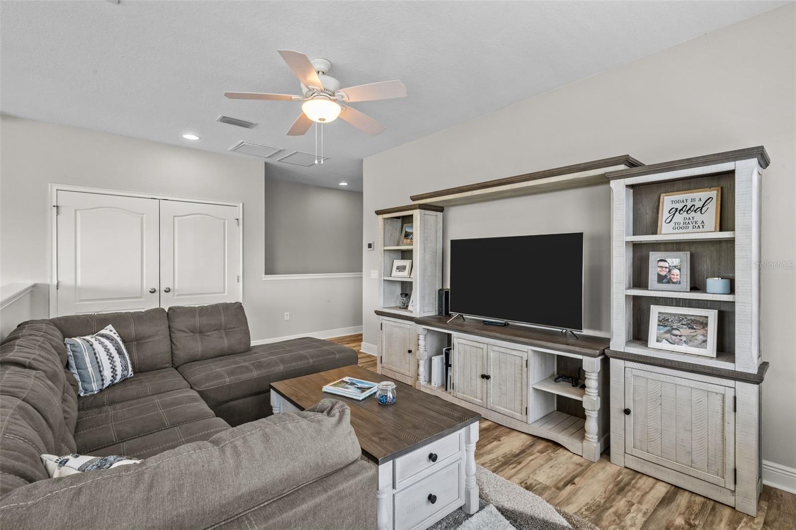 Flexible loft space for seating, media, work, or play