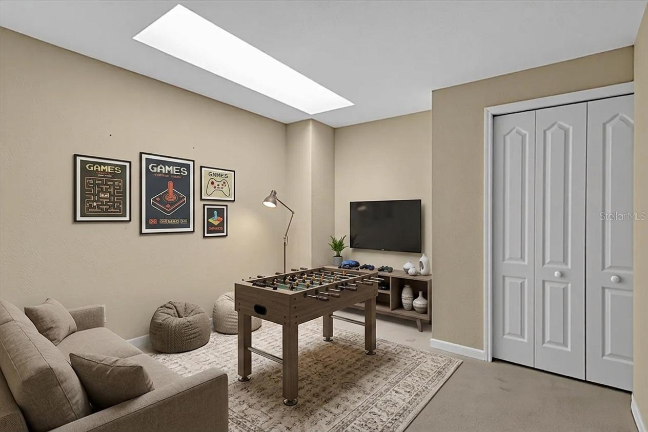 upstairs bonus area/office/game room
