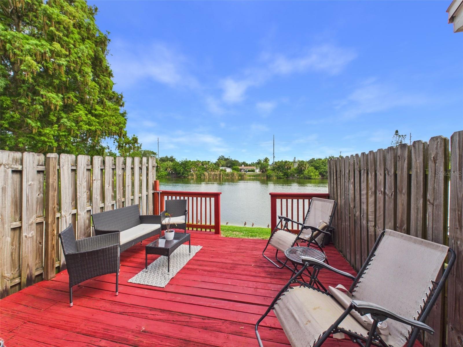 Private deck with pond view